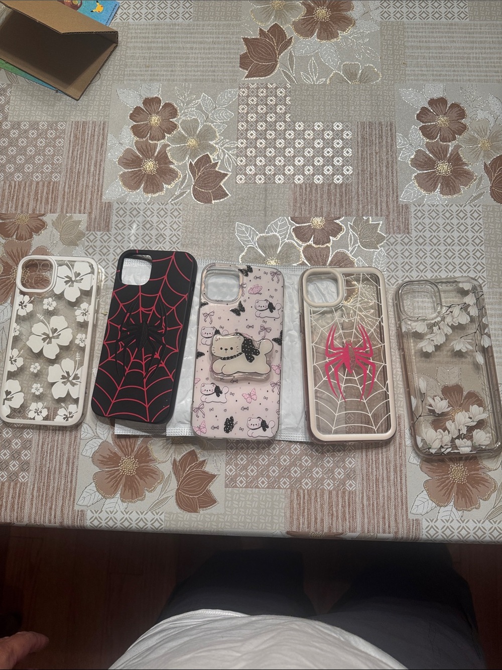 Clear Floral and Spiderweb iPhone Case Bundle - Pink, Black, White